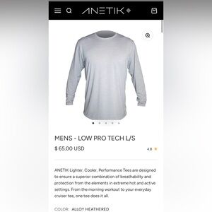 **NWOT** ANETIK Men's Low Pro Tech Long Sleeve Shirt - Gray